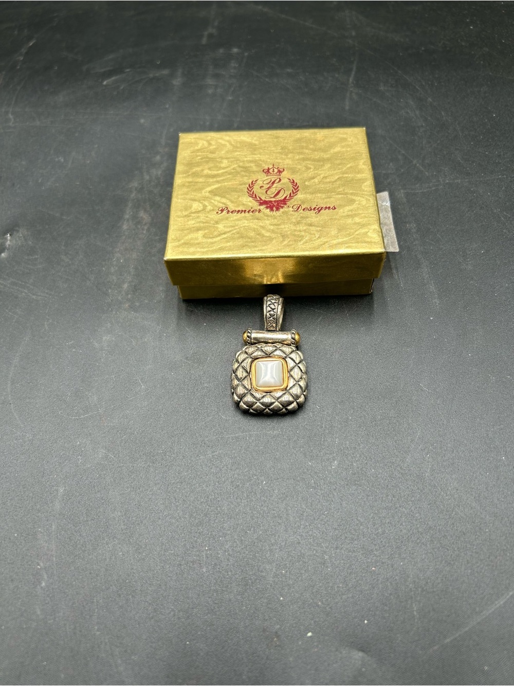 Premier Designs Silver-Tone Quilted Pendant with faux Mother-of-Pearl Accent